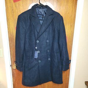 Men's Double Breasted Pea Coat Wool Blend Dress Jacket Peacoat